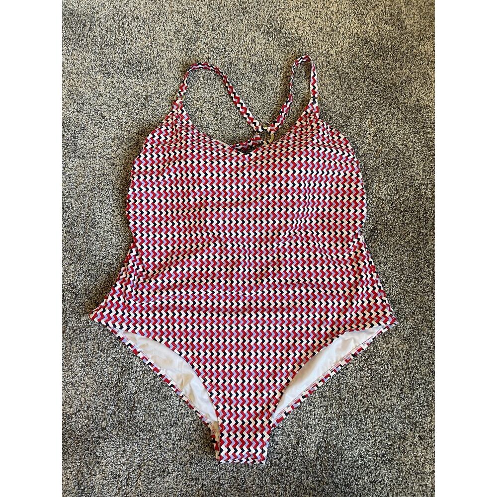 Kona Sol NWT Wide Ribbed Ring One Piece Swimsuit Size 22 Red White Blue